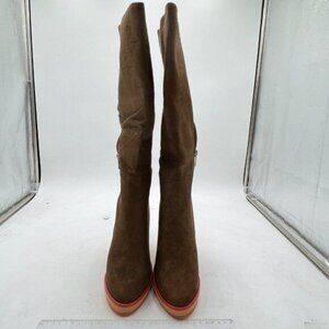 Brown Suede Side Zipper Wedge High Heels Over The Knee Thigh High Knee High Boot